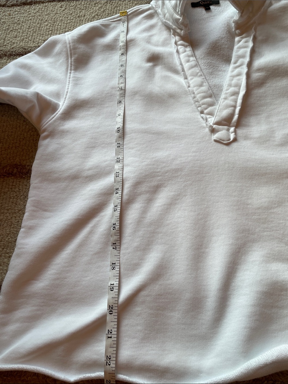Quince Organic Cotton White Pullover Sweatshirt Relaxed Collared V-Neck Sz M - Picture 9 of 9